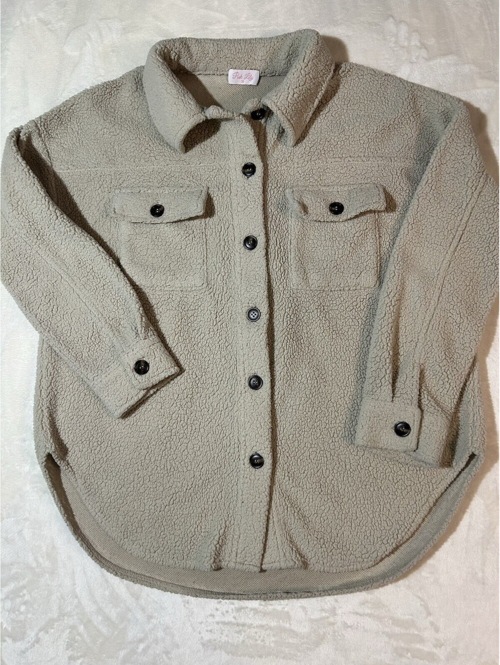 Pink Lily Cream Sherpa Button Up Front Shirt Jacket Women’s Med